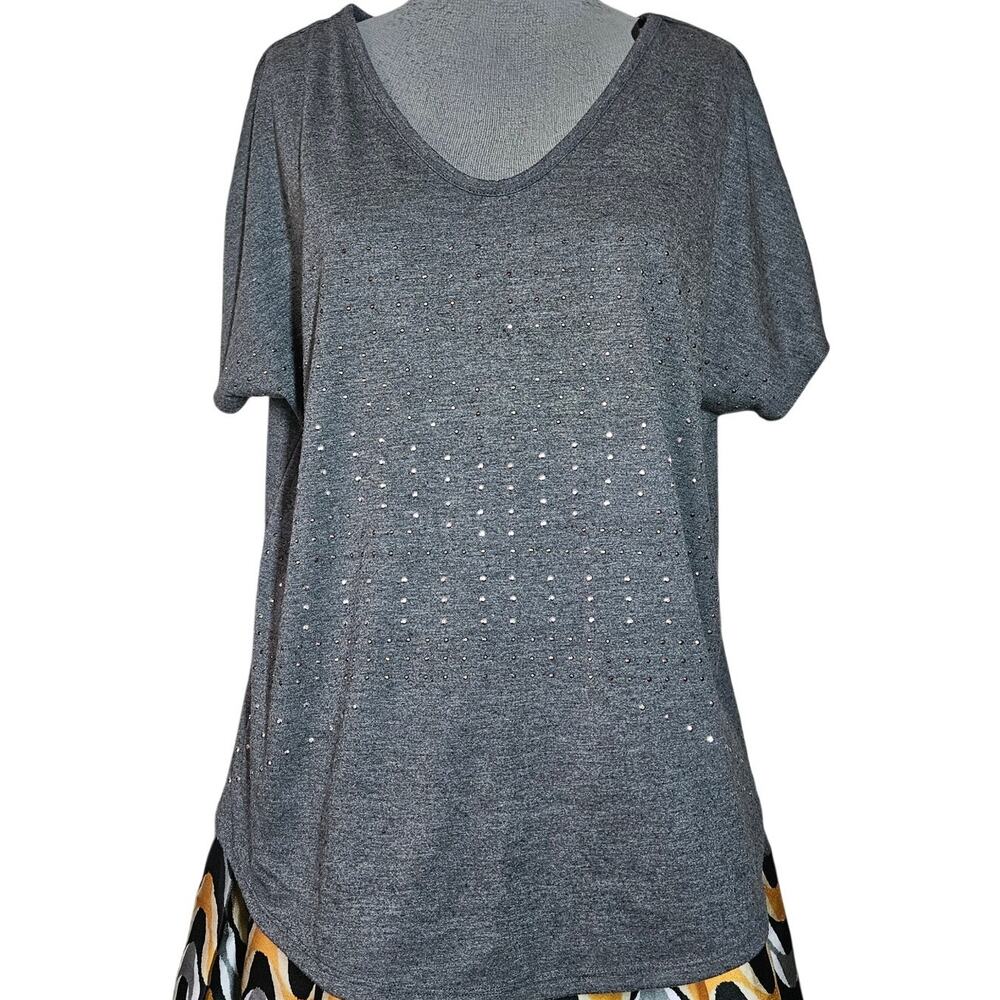 Gray Rhinestone Embellished Tee Size XL